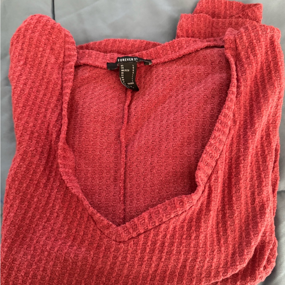 Forever 21 Textured Red V-Neck Sweater